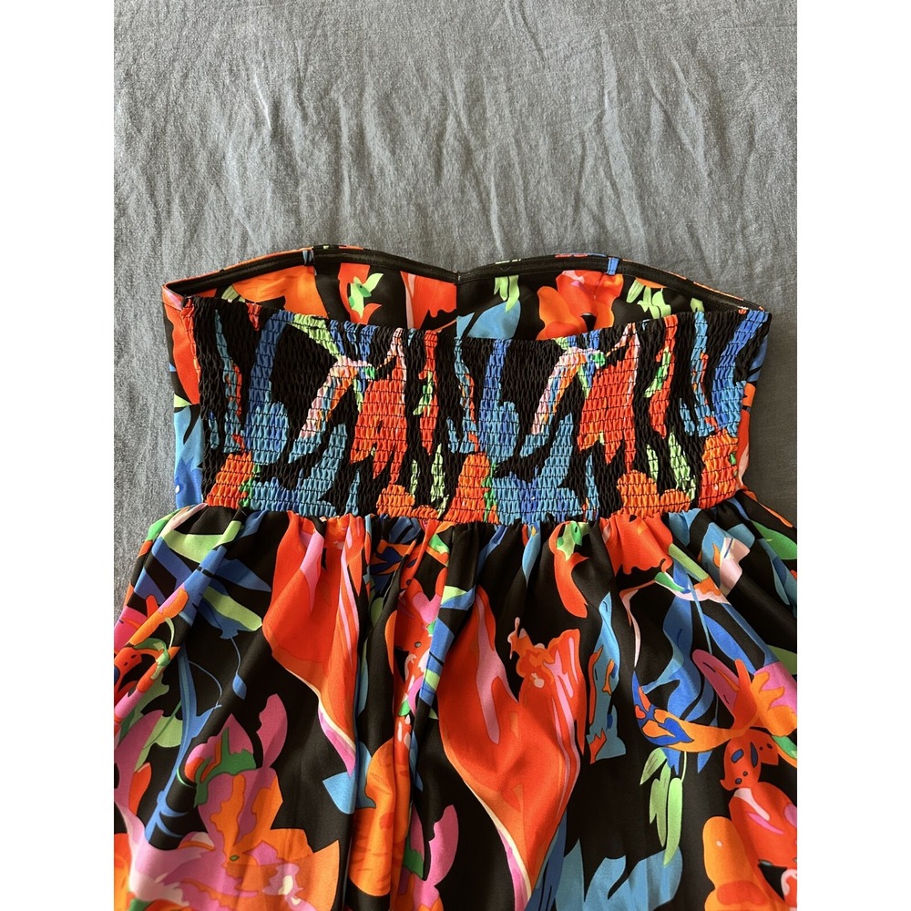 Shein‎ Allover Floral Print Mini Dress Size 12 Multicolor Strapless Vacation - Picture 6 of 7